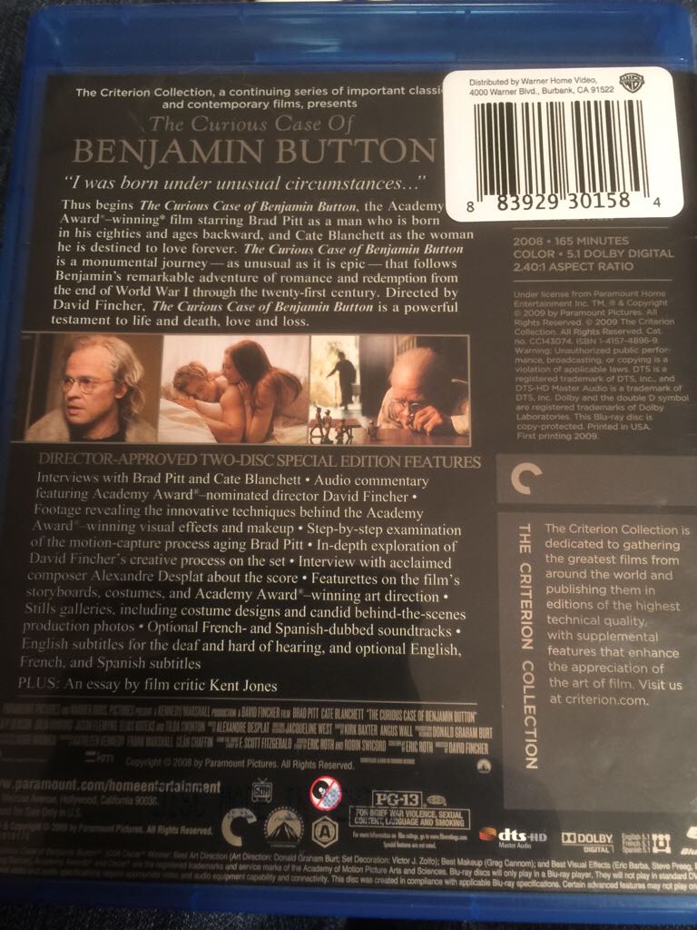 Curious Case Of Benjamin Button, The Blu-ray movie collectible [Barcode 883929301584] - Main Image 2