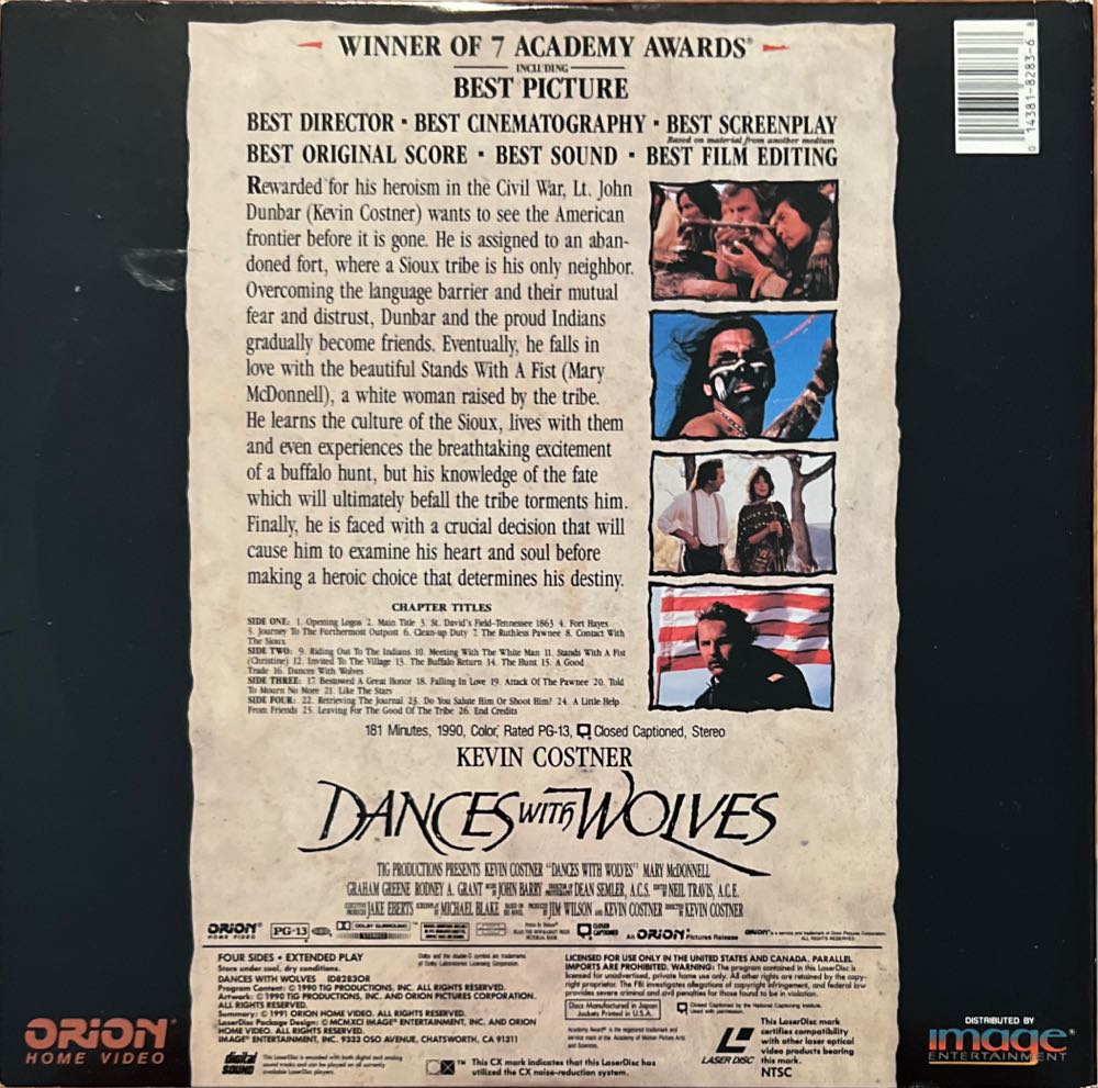 Dances with Wolves Laser Disc movie collectible [Barcode 014381828368] - Main Image 2