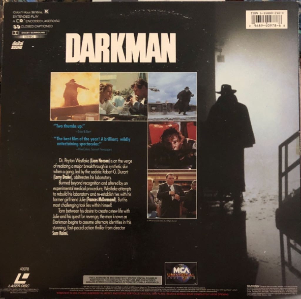 Darkman Laser Disc movie collectible [Barcode 096894097868] - Main Image 2
