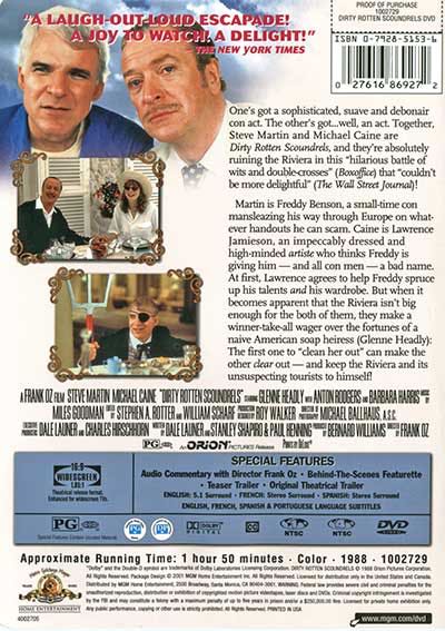 Dirty Rotten Scoundrels DVD movie collectible [Barcode 027616914743] - Main Image 2