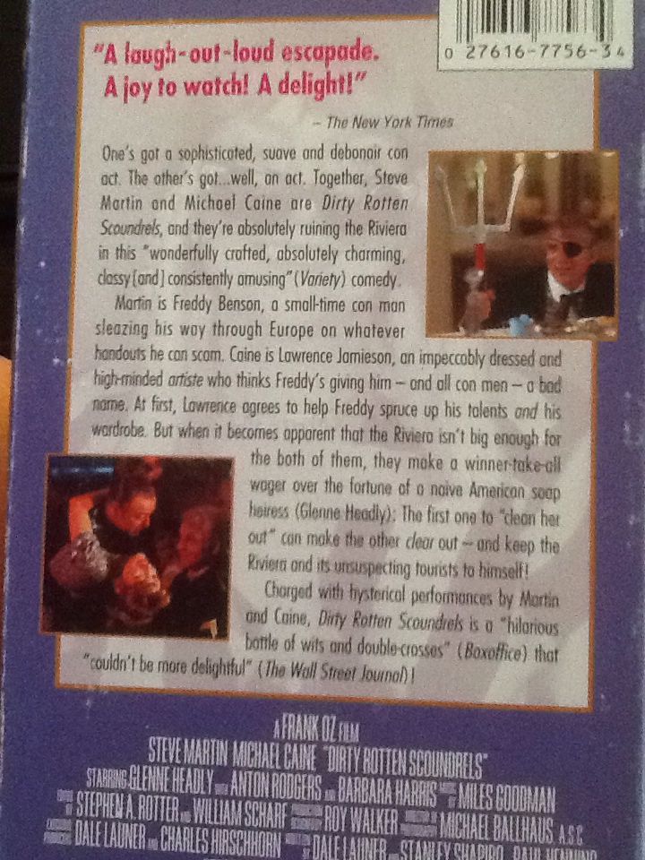 Dirty Rotten Scoundrels VHS movie collectible - Main Image 2