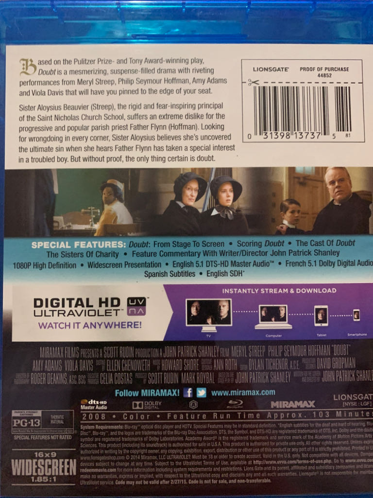 Doubt iTunes movie collectible [Barcode 031398137375] - Main Image 2