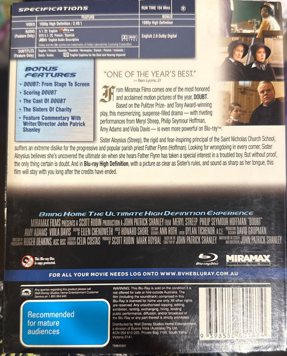 Doubt Blu-ray movie collectible [Barcode 9398580801874] - Main Image 2