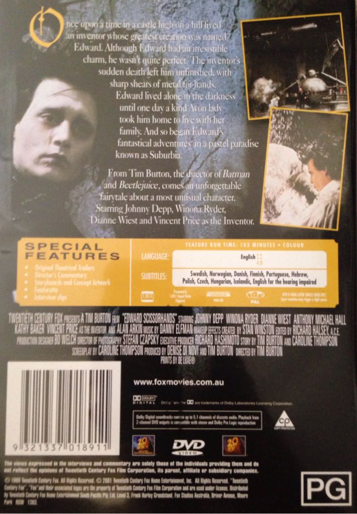 Edward Scissorhands DVD movie collectible [Barcode 9321337018911] - Main Image 2