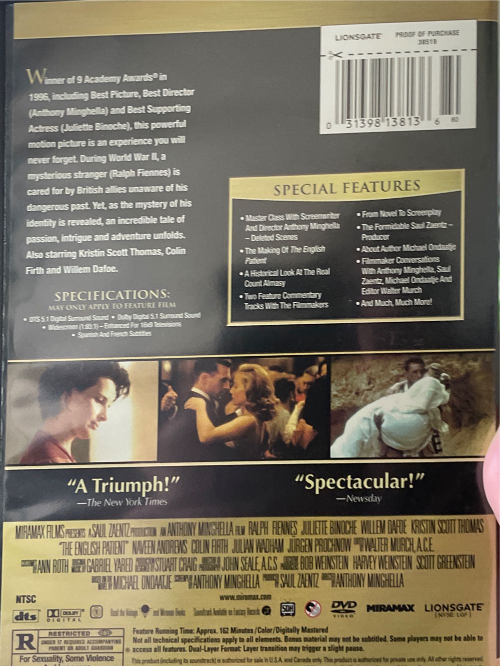 (002) English Patient, The DVD-R movie collectible [Barcode 031398138136] - Main Image 2