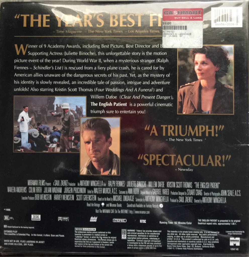 The English Patient Laser Disc movie collectible [Barcode 786936050882] - Main Image 2