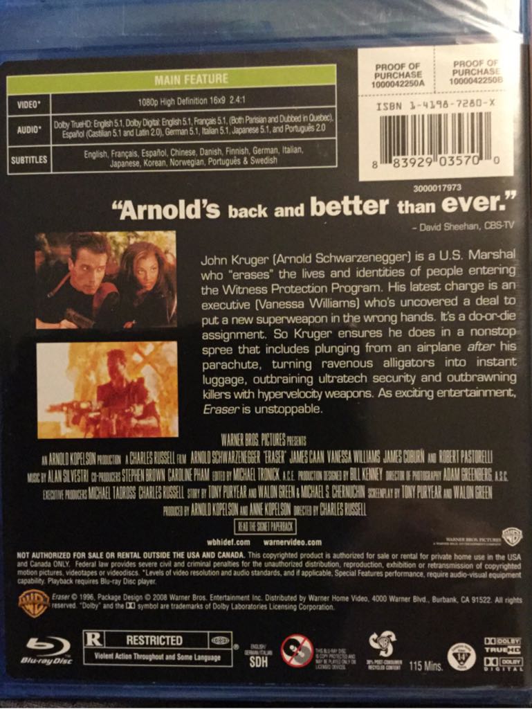 Eraser Blu-ray movie collectible [Barcode 883929035700] - Main Image 2