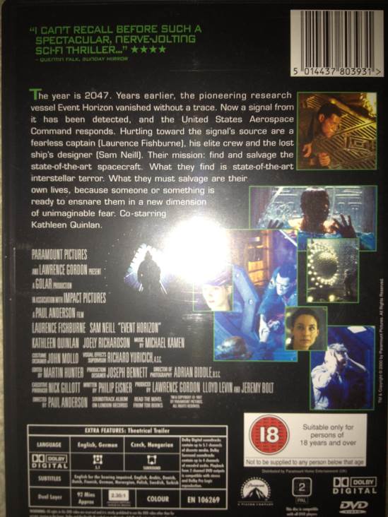 Event Horizon DVD movie collectible [Barcode 5014437803931] - Main Image 2