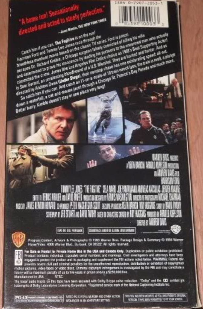 The Fugitive (VHS) VHS movie collectible [Barcode 5014780124080] - Main Image 2