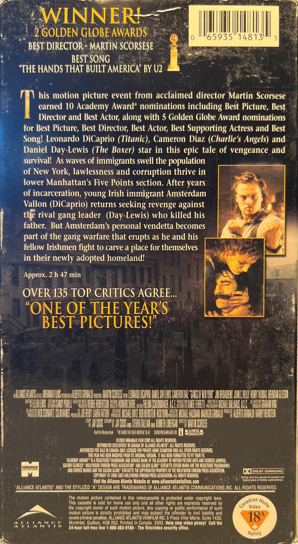 Gangs of New York VHS movie collectible [Barcode 065935148135] - Main Image 2