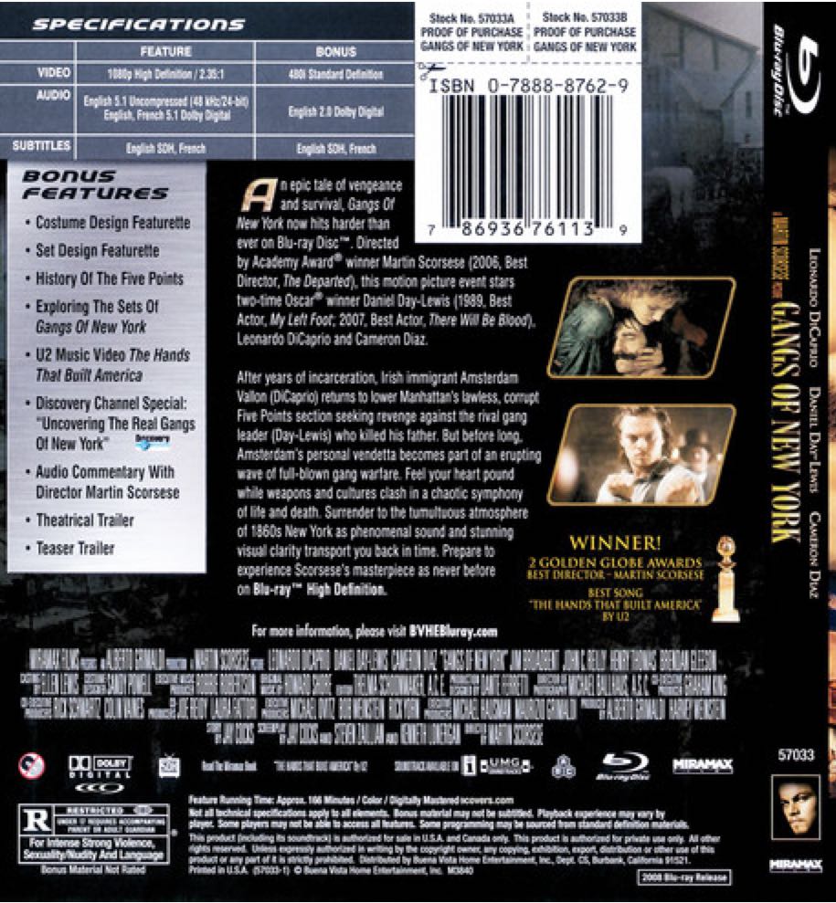 Gangs of New York DVD movie collectible [Barcode 9317731022852] - Main Image 2