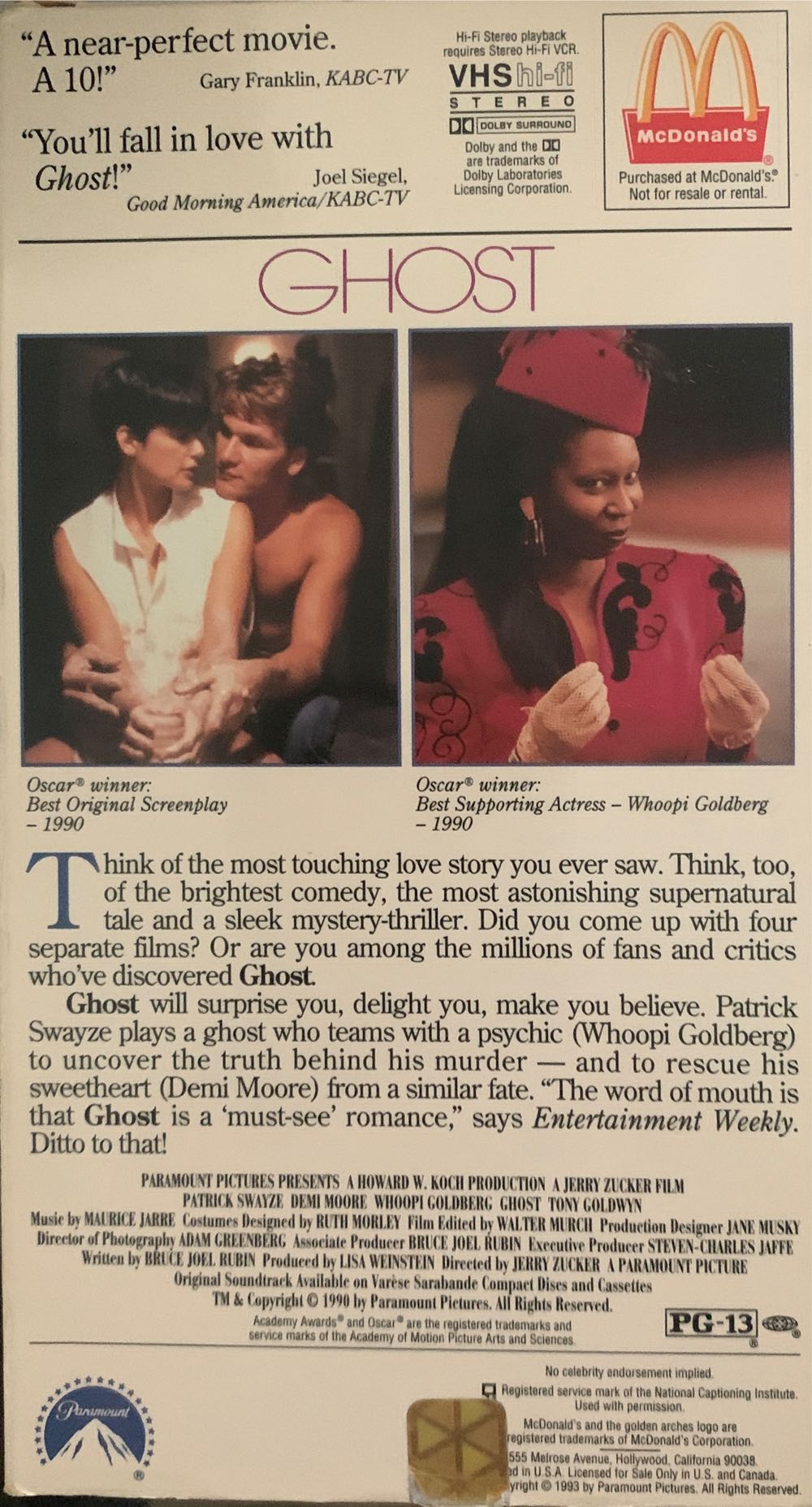 Ghost (VHS) VHS movie collectible [Barcode 73630043] - Main Image 2