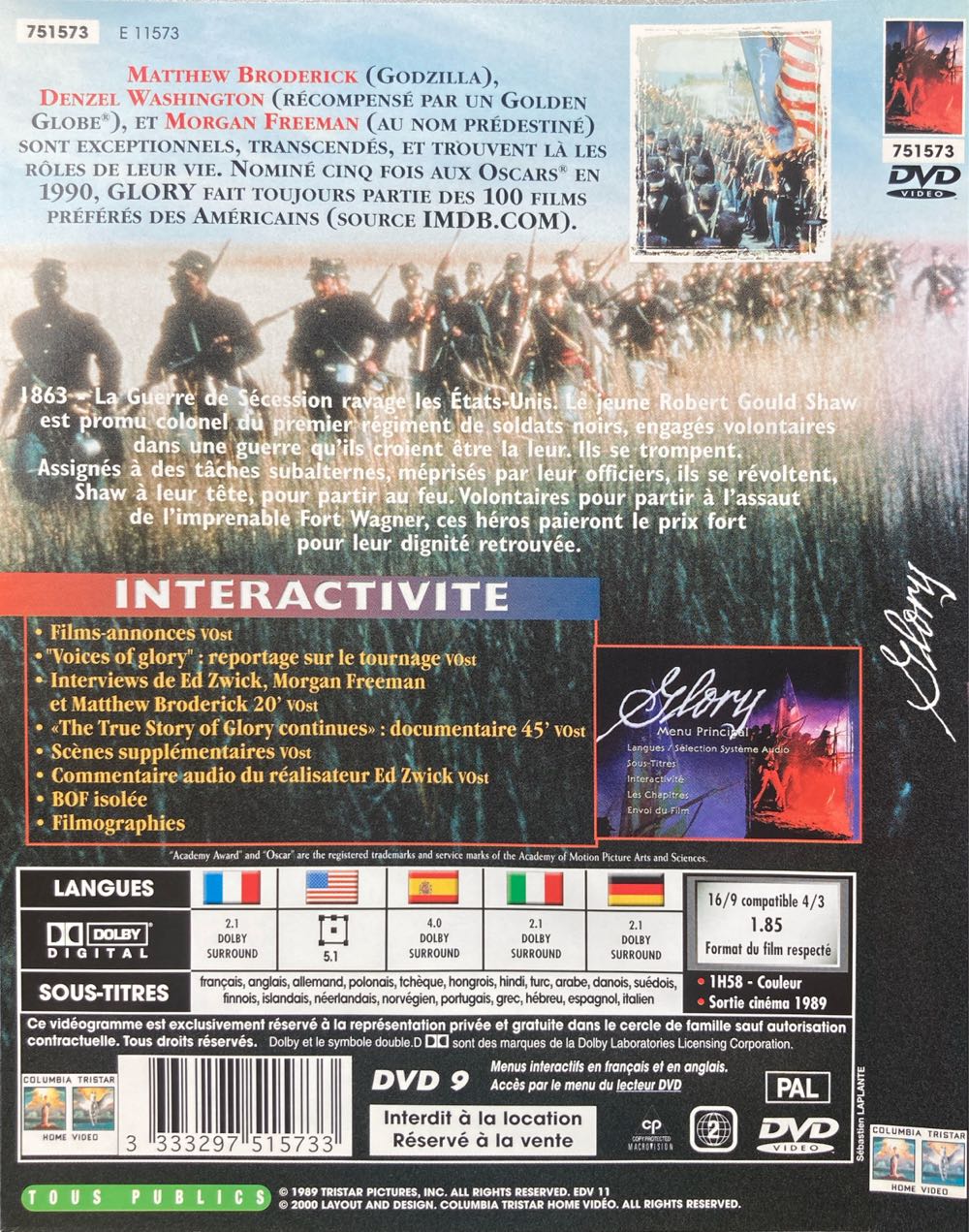 Glory DVD movie collectible [Barcode 3333297515733] - Main Image 2