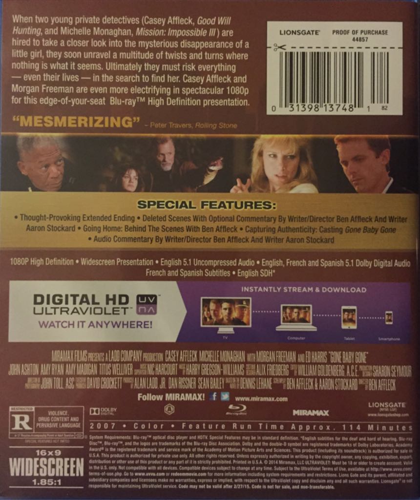 Gone Baby Gone Blu-ray movie collectible [Barcode 031398137481] - Main Image 2