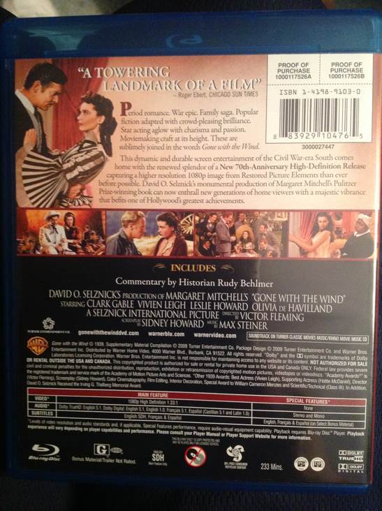 Gone with the Wind Blu-ray movie collectible [Barcode 883929104765] - Main Image 2