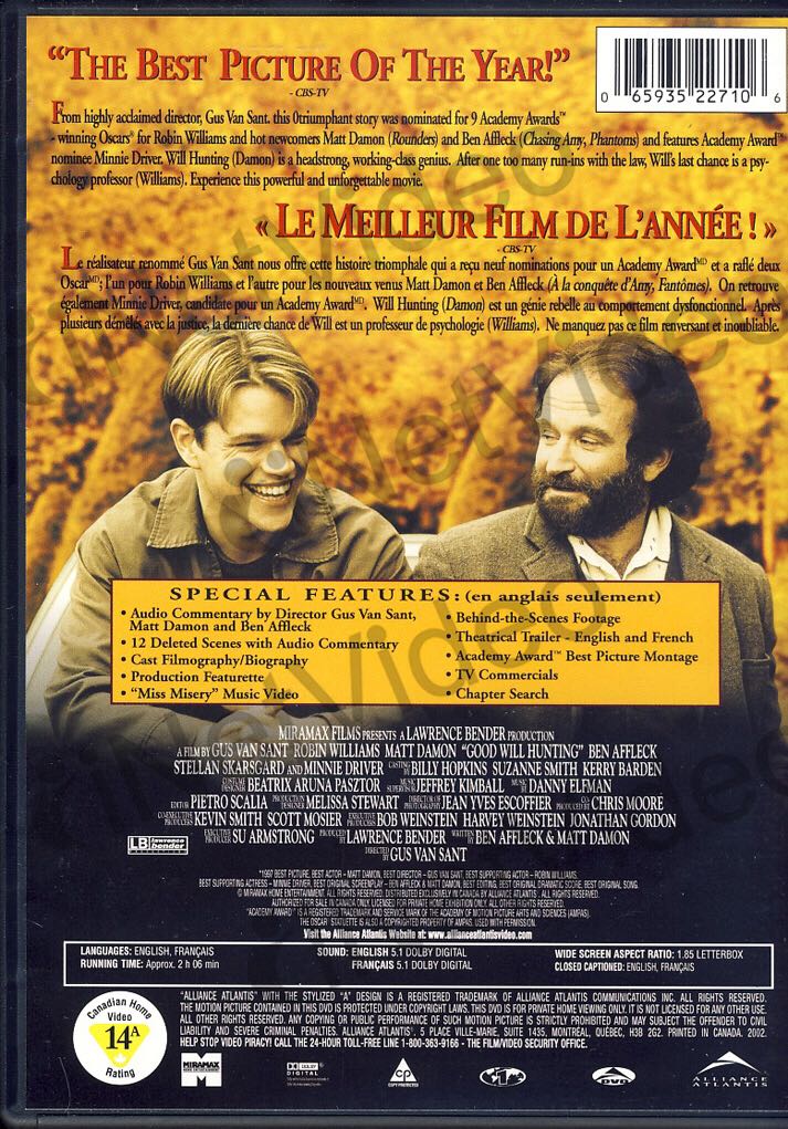 Good Will Hunting DVD movie collectible [Barcode 0031398134602] - Main Image 2