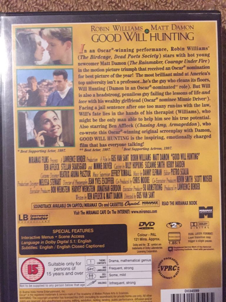 Good Will Hunting DVD movie collectible [Barcode 7321901345995] - Main Image 2