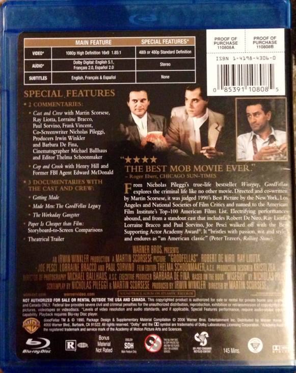 Goodfellas Blu-ray movie collectible [Barcode 085391108085] - Main Image 2
