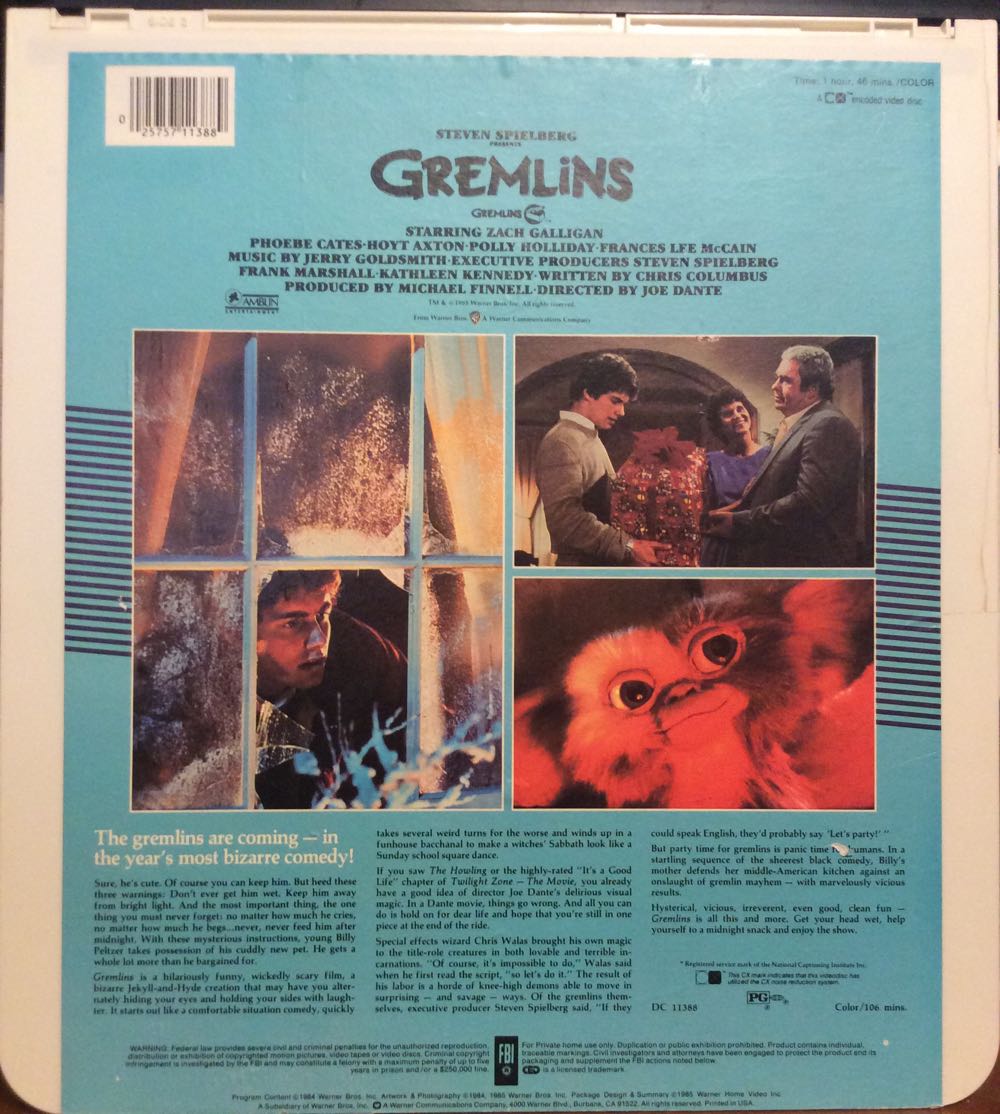 Gremlins CED movie collectible [Barcode 025757113889] - Main Image 3