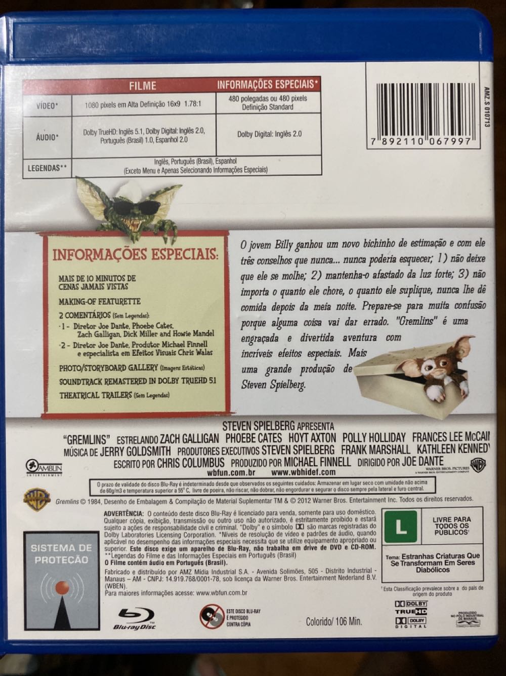 Gremlins Blu-ray movie collectible [Barcode 7892110067997] - Main Image 2