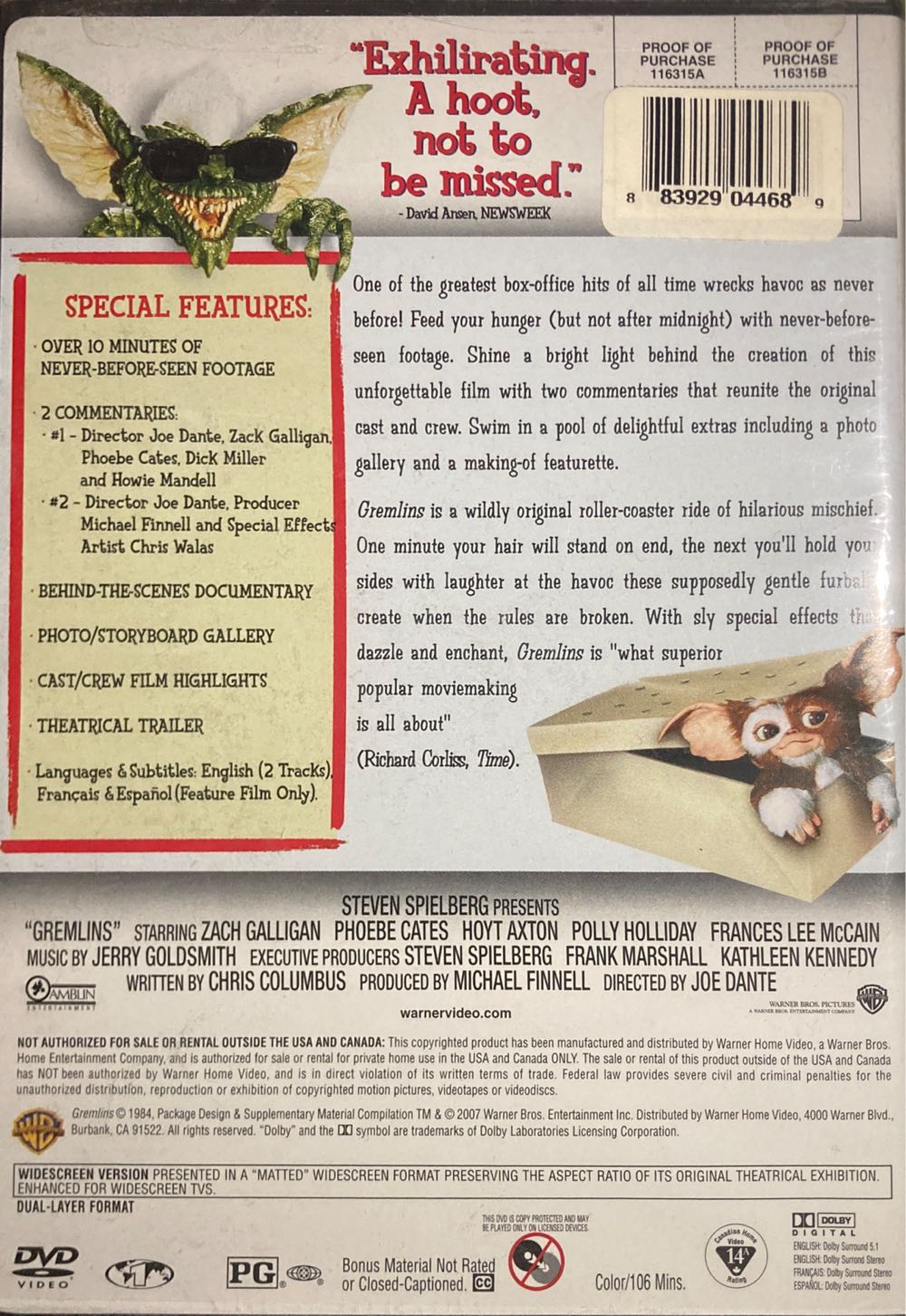 Gremlins DVD movie collectible [Barcode 883929044689] - Main Image 2