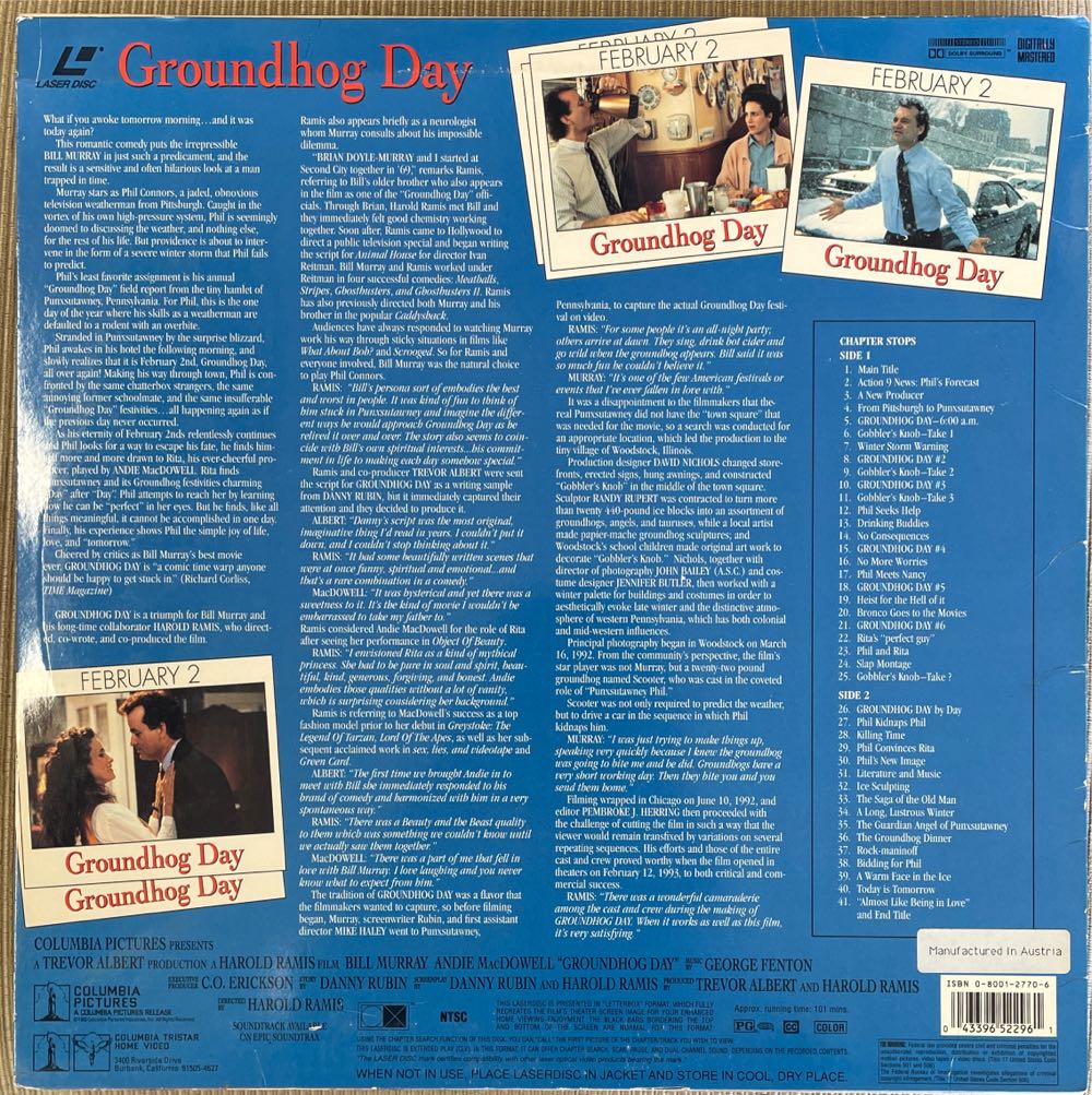 Groundhog Day Laser Disc movie collectible [Barcode 043396522961] - Main Image 2