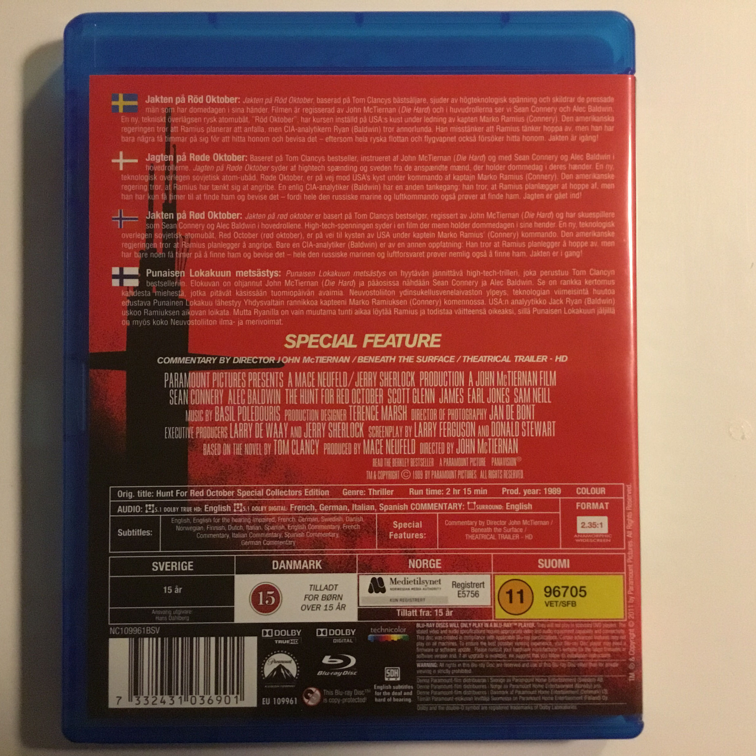 The Hunt for Red October Blu-ray movie collectible [Barcode 7332431036901] - Main Image 2