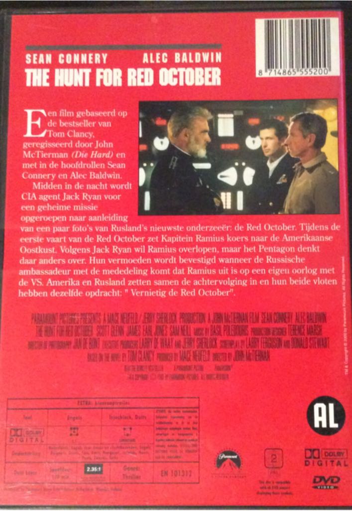 Hunt For Red October, The DVD movie collectible [Barcode 8714865555200] - Main Image 2