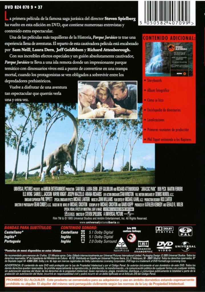 Jurassic Park DVD movie collectible [Barcode 8414533007153] - Main Image 2