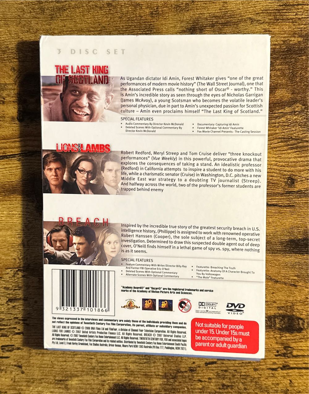 3 Pack: The Last King of Scotland / Lions For Lambs / Breach DVD movie collectible [Barcode 9321337101866] - Main Image 2