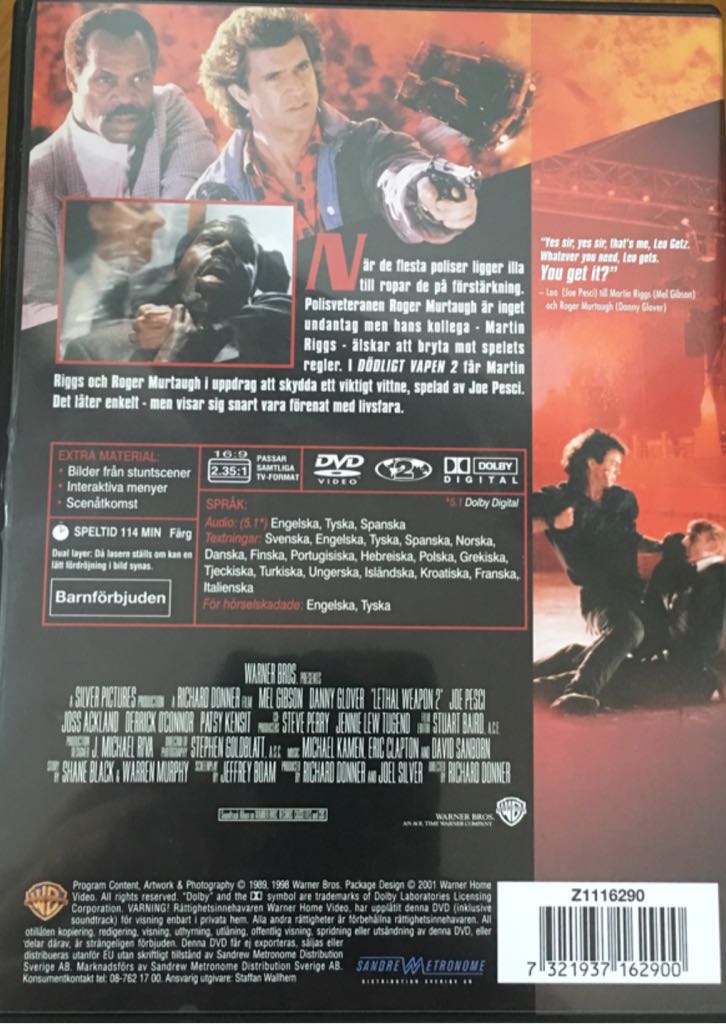 @DVD Lethal Weapon 2 (1989) DVD movie collectible [Barcode 7321937162900] - Main Image 2
