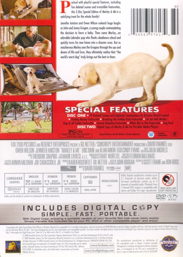 Marley & Me DVD movie collectible [Barcode 024543576174] - Main Image 2