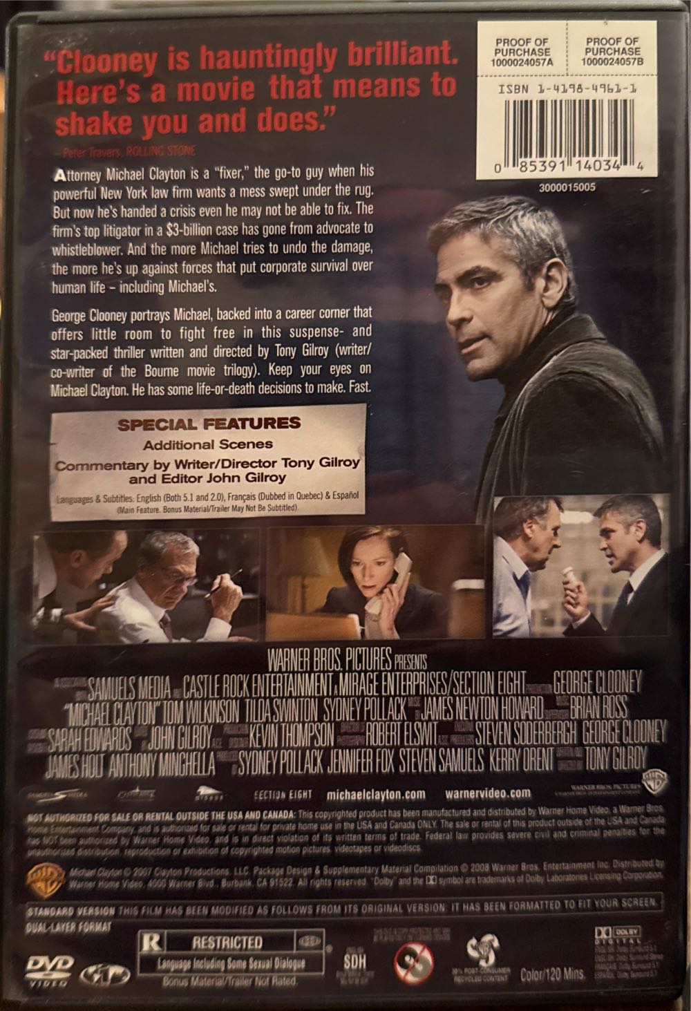 Michael Clayton DVD movie collectible [Barcode 0085391142560] - Main Image 2