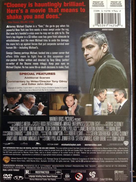 Michael Clayton DVD movie collectible [Barcode 085391142560] - Main Image 2