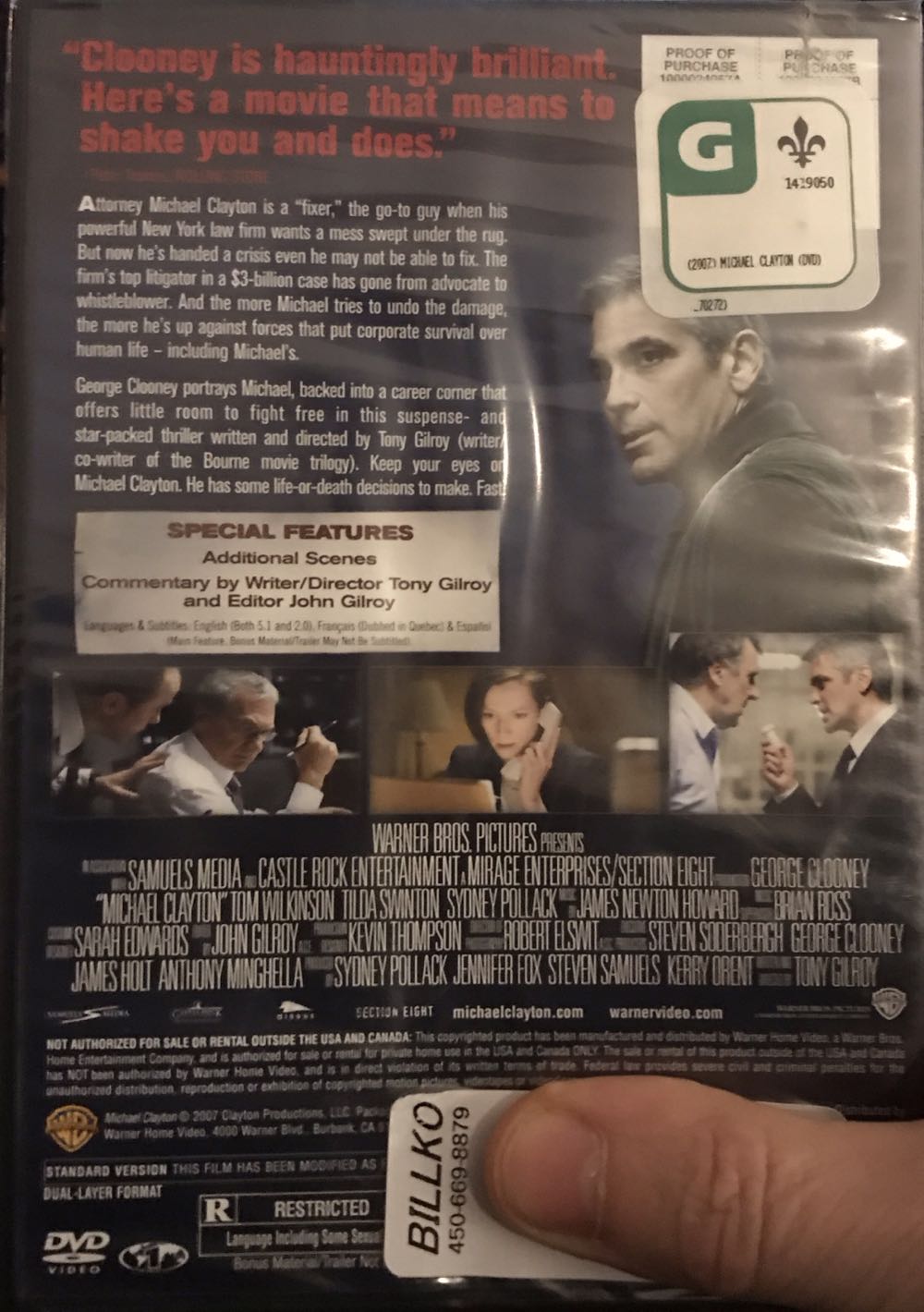 Michael Clayton DVD movie collectible [Barcode 085391198628] - Main Image 3