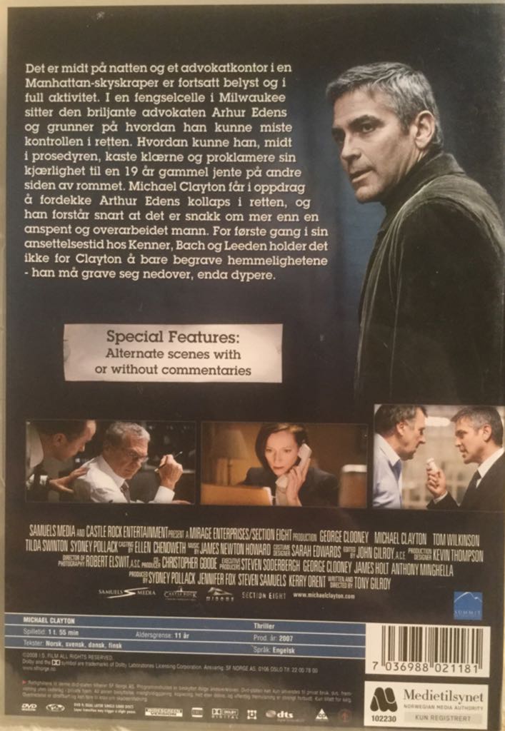 Michael Clayton DVD movie collectible [Barcode 7036988021181] - Main Image 2