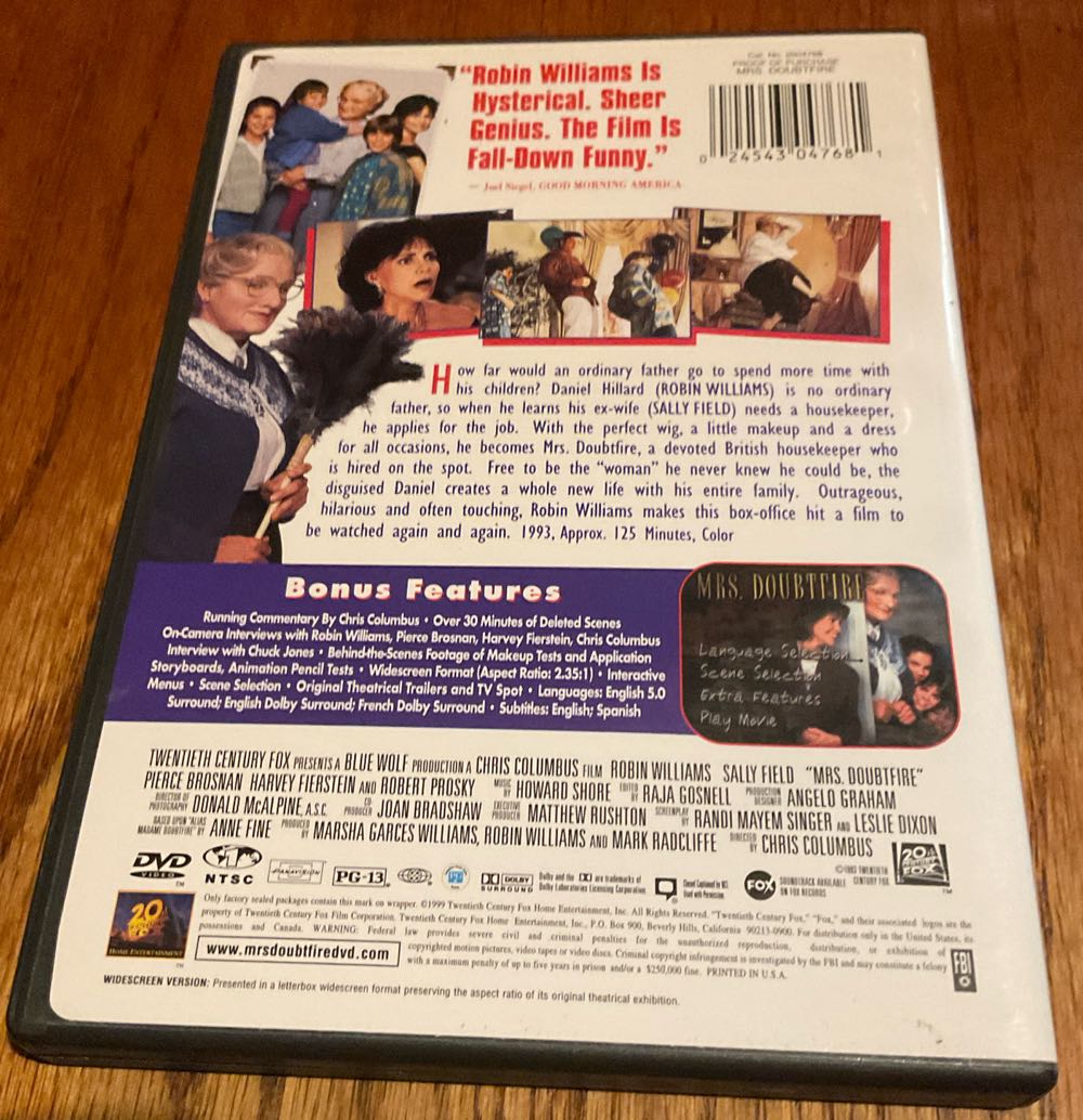 Mrs. Doubtfire DVD movie collectible [Barcode 024543047681] - Main Image 3