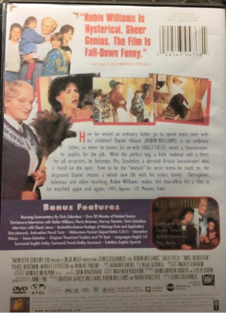 Mrs. Doubtfire DVD movie collectible [Barcode 024543481461] - Main Image 2