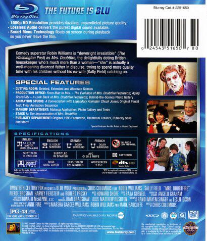 Mrs. Doubtfire Blu-ray movie collectible [Barcode 5039036057424] - Main Image 2
