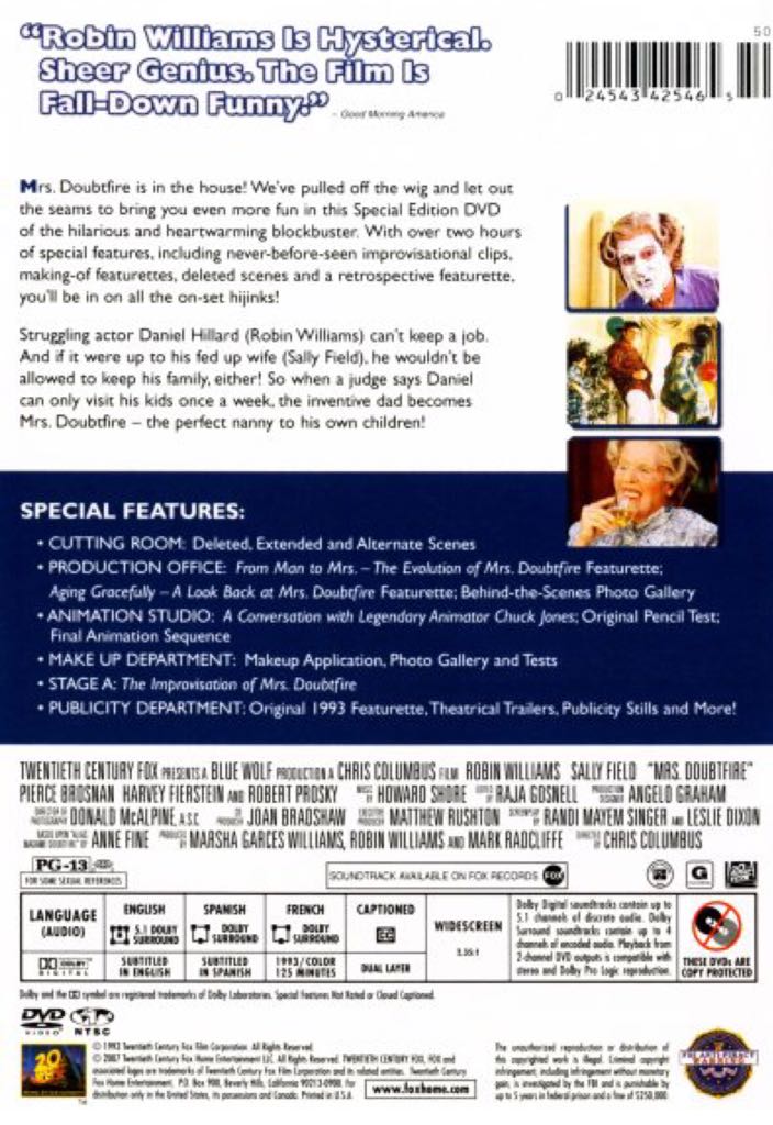 Mrs. Doubtfire DVD movie collectible [Barcode 8321437085531] - Main Image 2