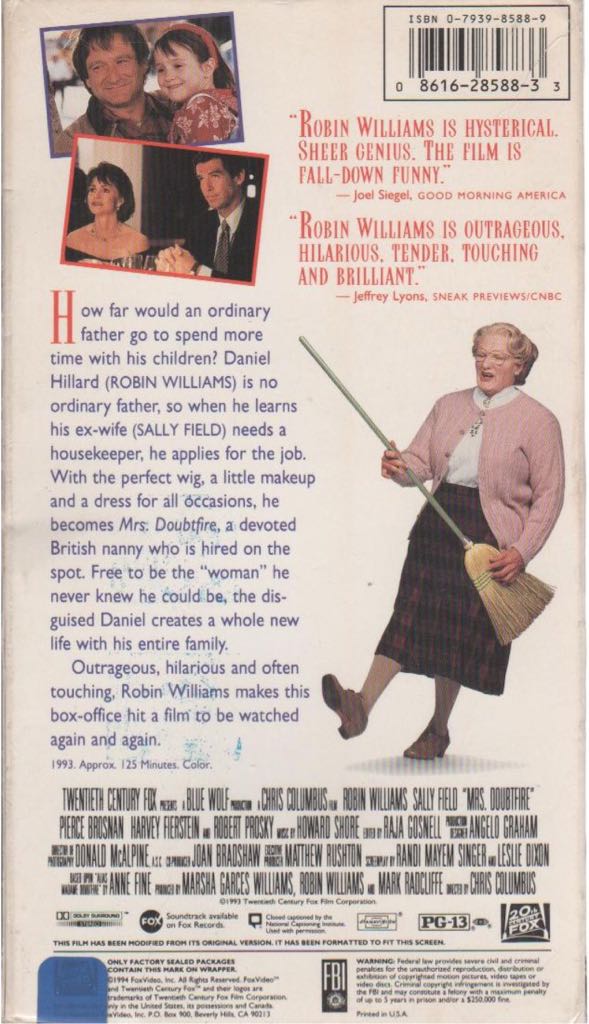Mrs. Doubtfire VHS movie collectible [Barcode 8712626858812] - Main Image 2