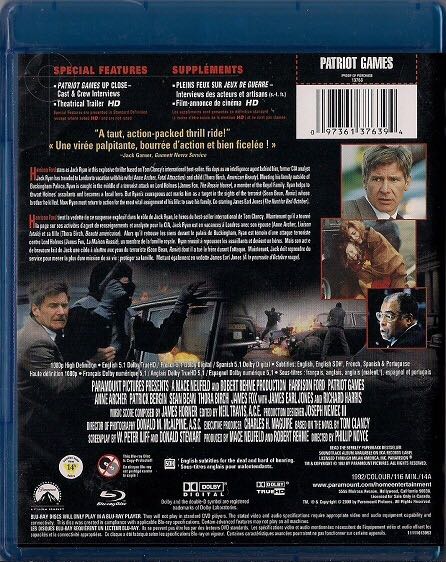 Patriot Games Blu-ray movie collectible [Barcode 097361376394] - Main Image 2