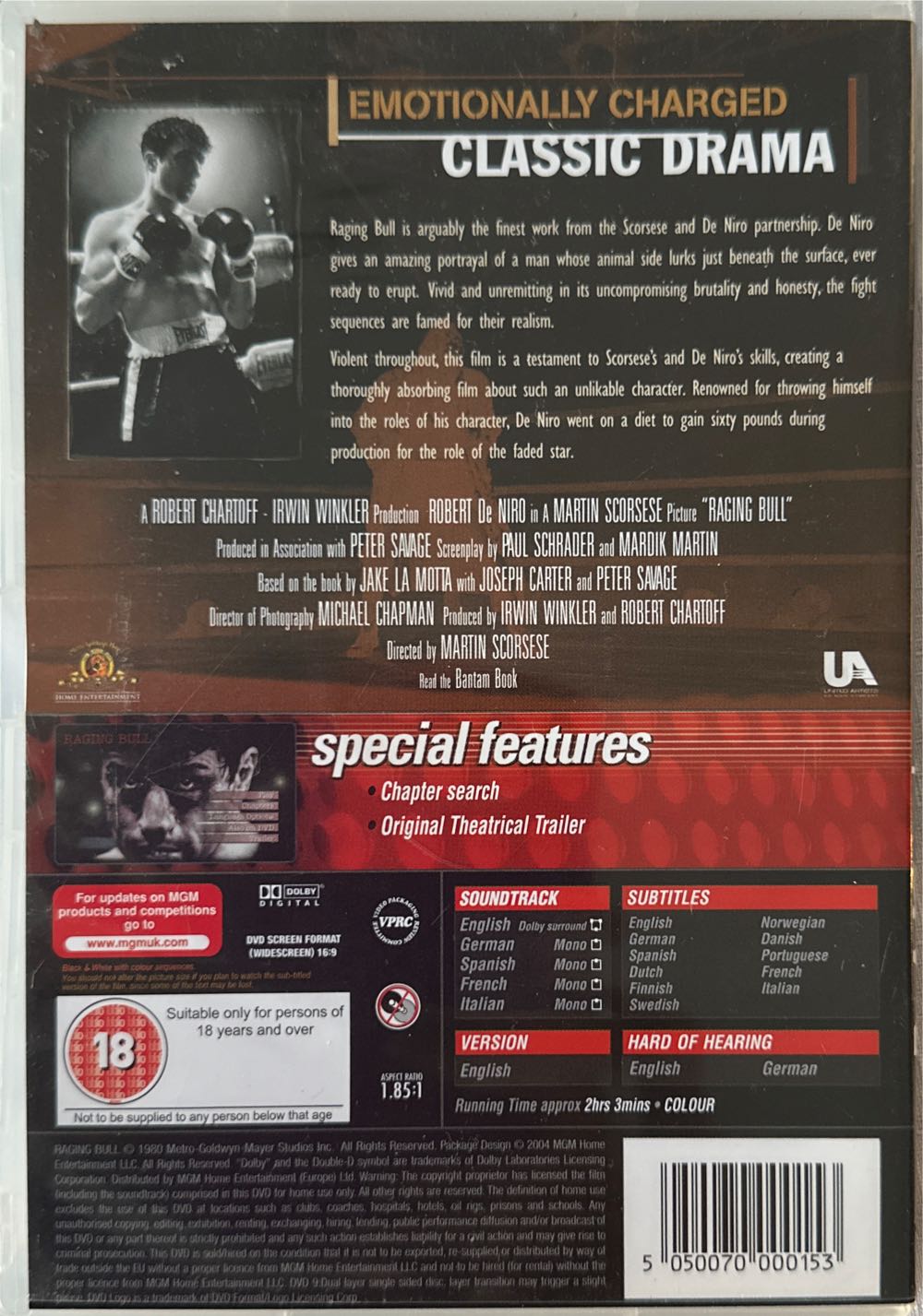 Raging Bull DVD movie collectible [Barcode 5050070000153] - Main Image 2