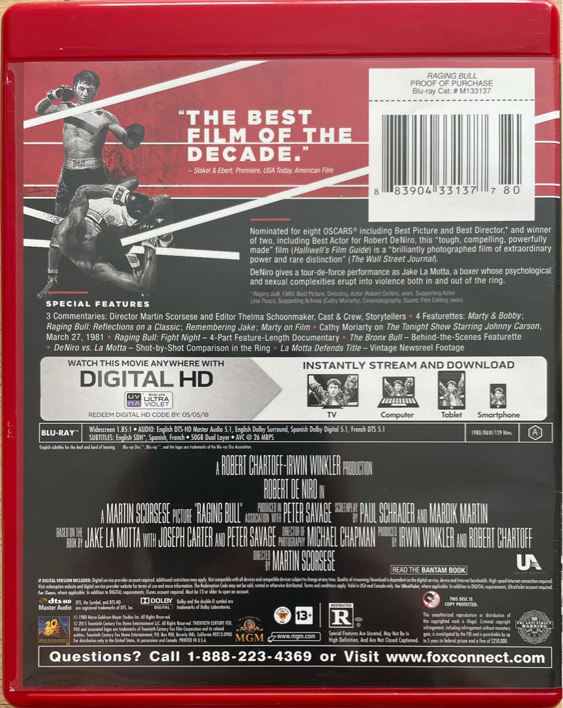 Raging Bull Blu-ray movie collectible [Barcode 883904331377] - Main Image 2