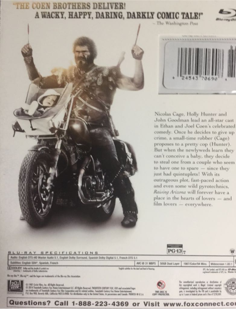 Raising Arizona Blu-ray movie collectible [Barcode 024543706908] - Main Image 2