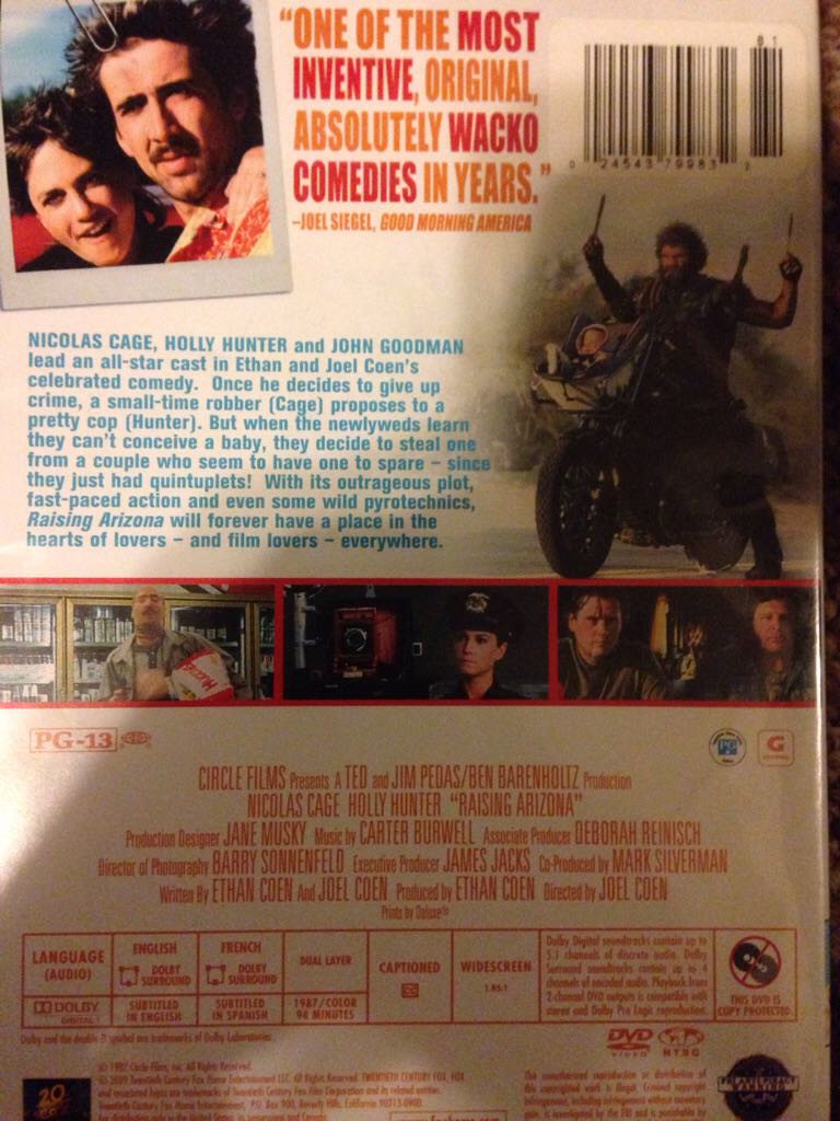 Raising Arizona DVD movie collectible [Barcode 024543799832] - Main Image 2