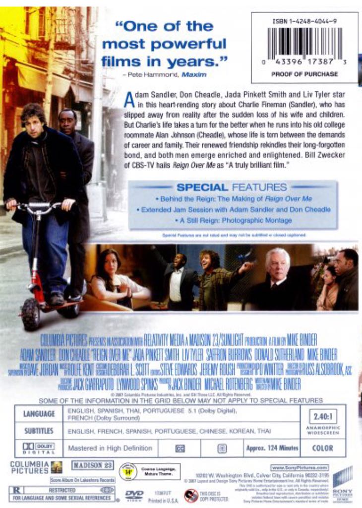 Reign Over Me DVD movie collectible [Barcode 043396173897] - Main Image 2