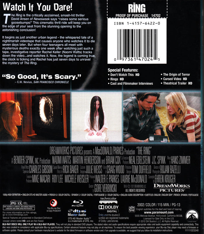 The Ring Blu-ray movie collectible [Barcode 883929300778] - Main Image 3