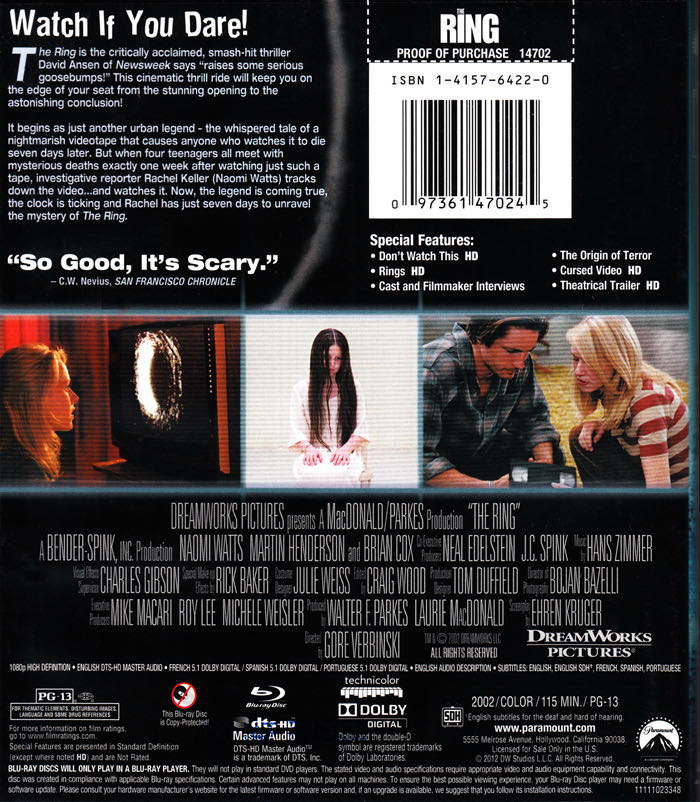 The Ring 2002 Blu-ray movie collectible [Barcode 883929300778] - Main Image 3