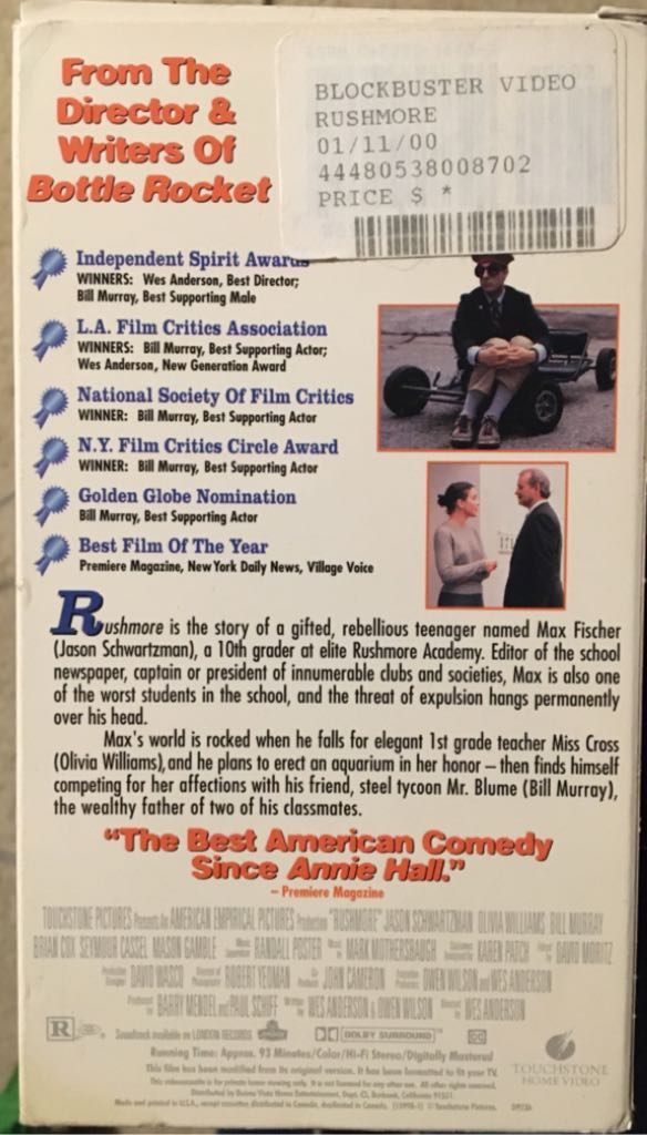 Rushmore VHS movie collectible [Barcode 786936107326] - Main Image 2